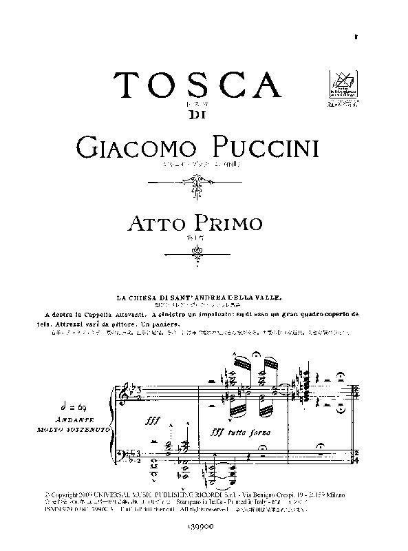 Tosca - Opera Completa (Testo Cantato In Italiano-Giapponese) - árie pro zpěv a klavír